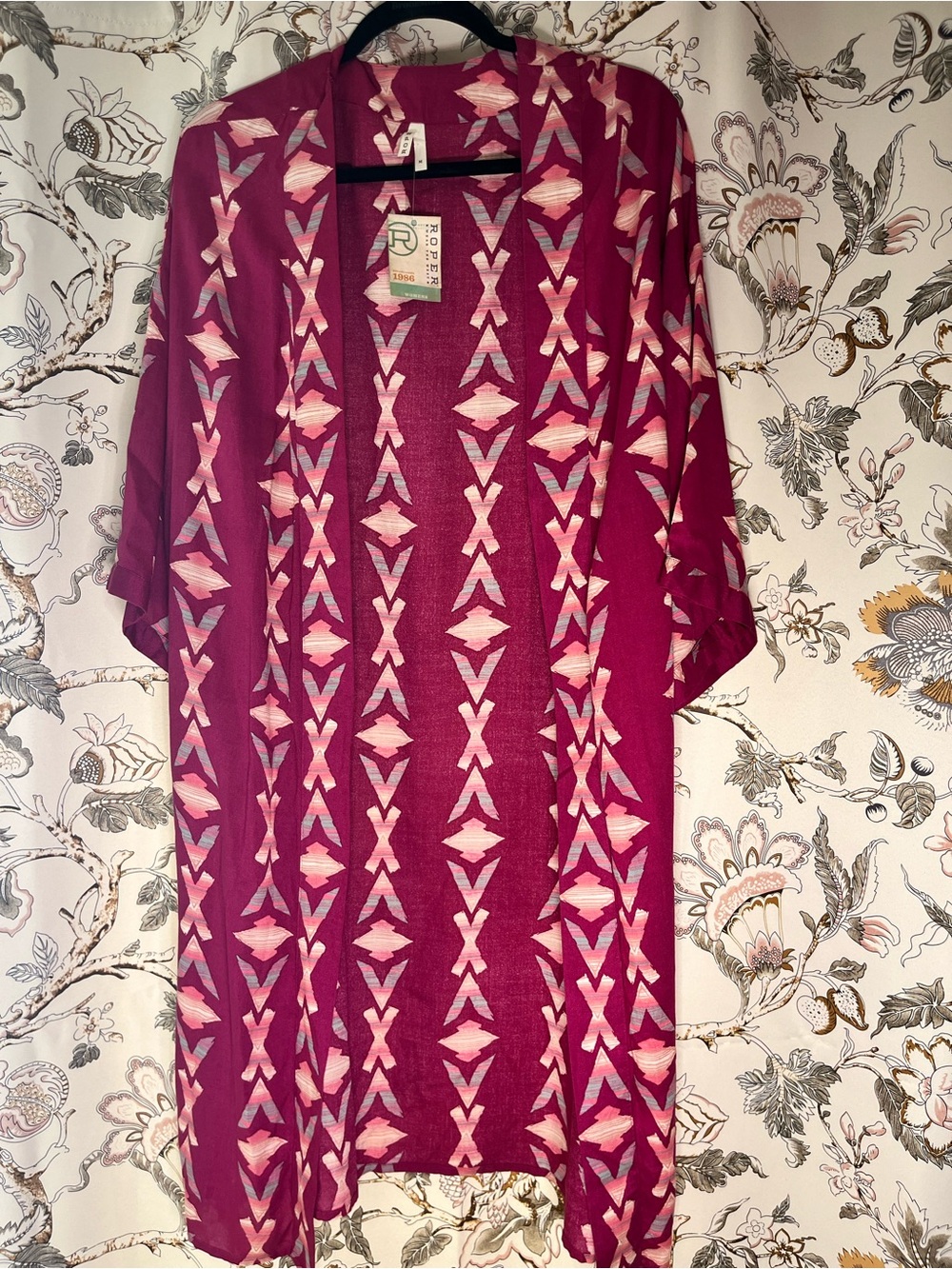Roper Women's Wine Aztec Print Kimono Duster Cardigan-NWT